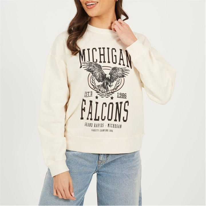Brave Soul Women's Beige Crew Neck Graphic Sweatshirt in Size 12, Sports Direct