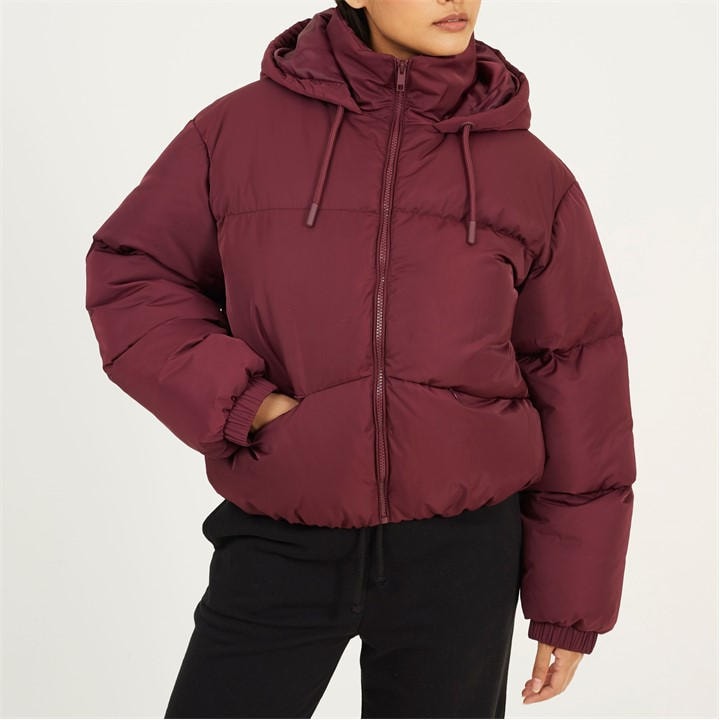 Brave Soul Women's Red Oversized Fit Short Puffer Jacket With Hood in Size 16, Sports Direct