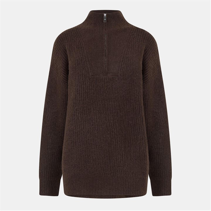 Jack Wills Women's Brown High Neck Zip Knitted Jumper in Size 8, Sports Direct