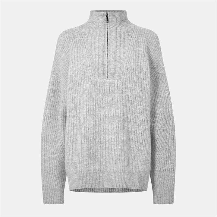 Jack Wills Women's Grey High Neck Zip Knitted Jumper in Size 16, Sports Direct