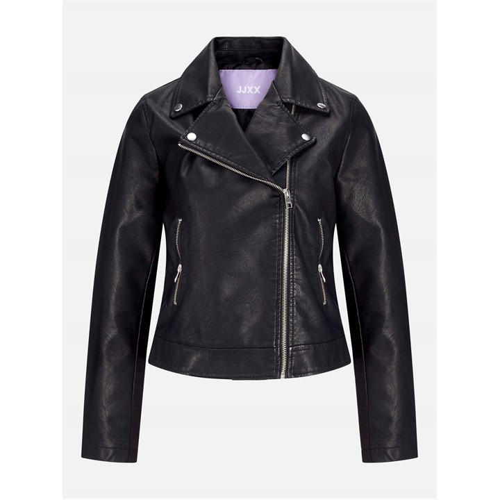 Jjxx Women's Black Faux Leather Biker Jacket in Size 8, Sports Direct