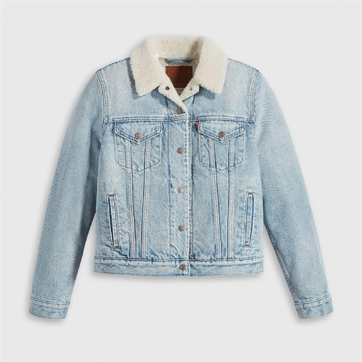 Levis Women's Blue Original Trucker Sherpa Jacket in Size 10, Sports Direct