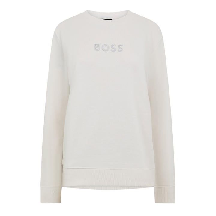 Boss Women's White Crew Sweatshirt, Sparkling Diamante in Size 10, Sports Direct