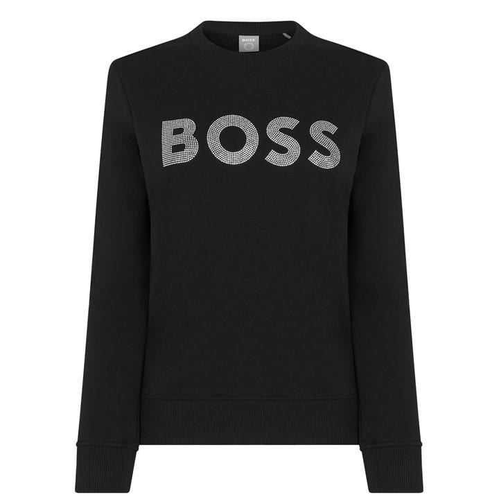 Boss Women's Black Crew Sweatshirt, Sparkling Diamante in Size 12, Sports Direct