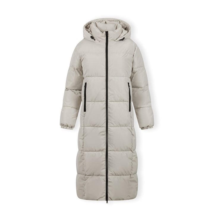 Minoti Women's White Long Quilted Winter Jacket With Drawstring Hood And Zippers Cream in Size 8, Sports Direct