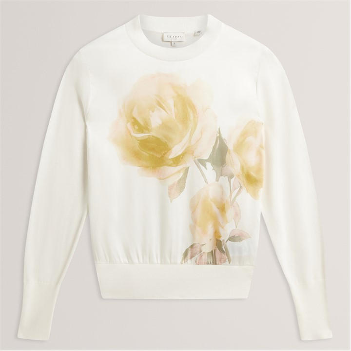 Ted Baker Women's White Long Sleeve Printed Front Sweatshirt in Size 12, Sports Direct