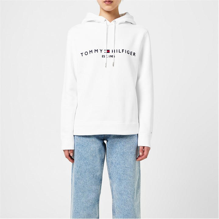 Tommy Hilfiger Women's White Essential Hilfiger Hoodie in Size 16, Sports Direct