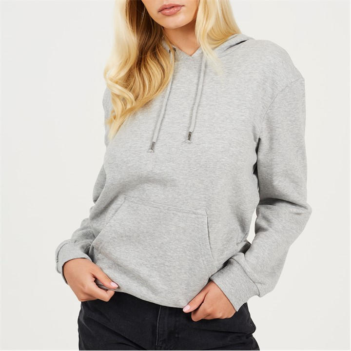 Brave Soul Women's Grey Pullover Hooded Sweatshirt With Kangaroo Pocket in Size 14, Sports Direct