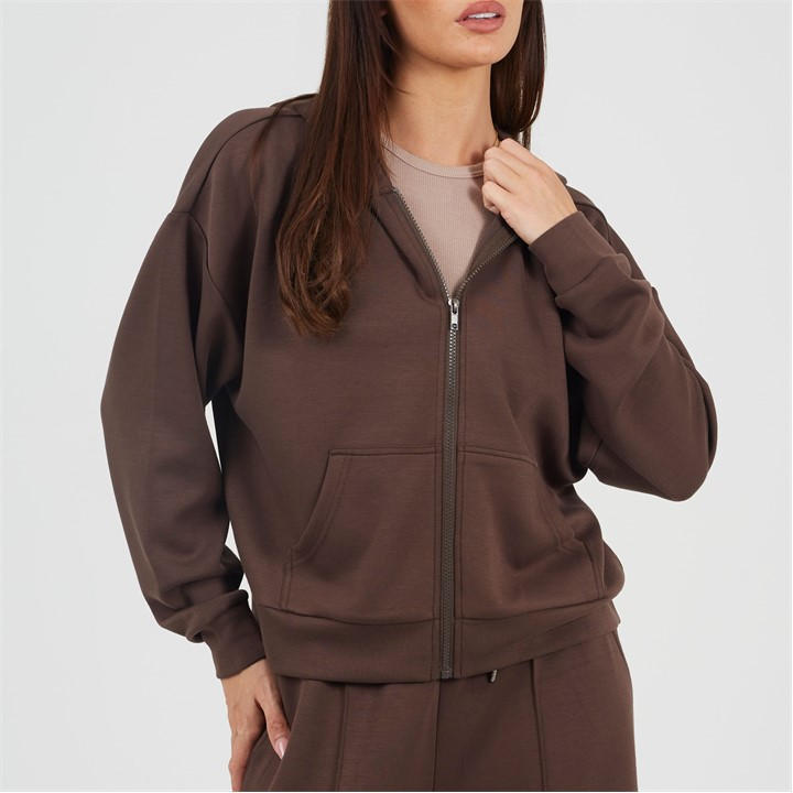 Brave Soul Women's Brown Bs Zip Through Hooded Scuba Sweatshirt in Size 8, Sports Direct