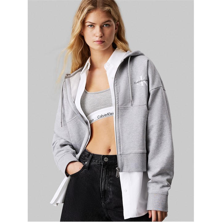Calvin Klein Jeans Women's Grey Monologo French Terry Hoodie in Size 8, Sports Direct