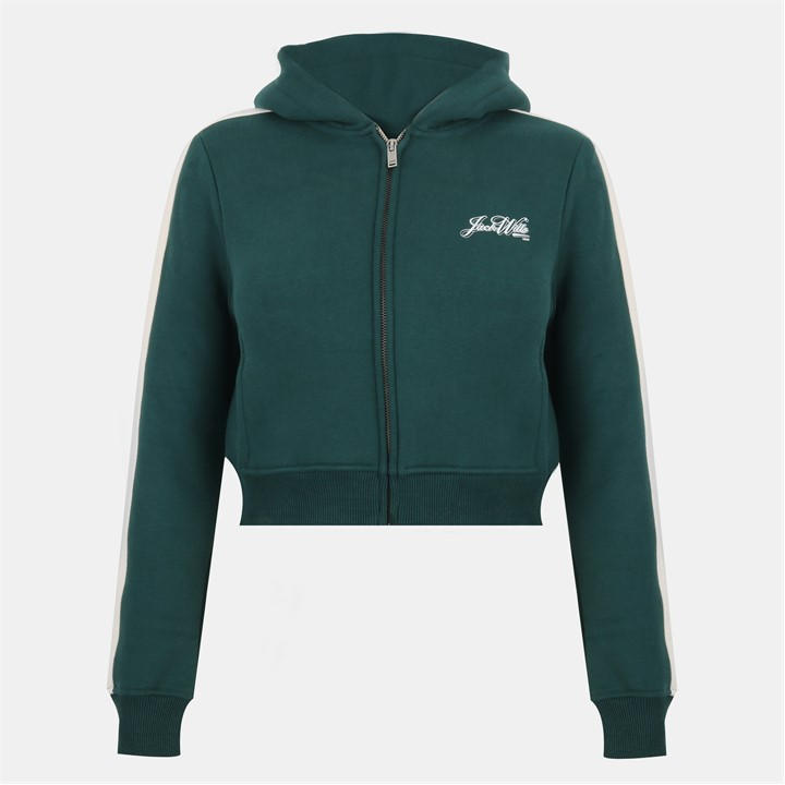 Jack Wills Women's Green Script Cotton Long Sleeve Oversized Fit Zip Hoodie in Size 8, Sports Direct