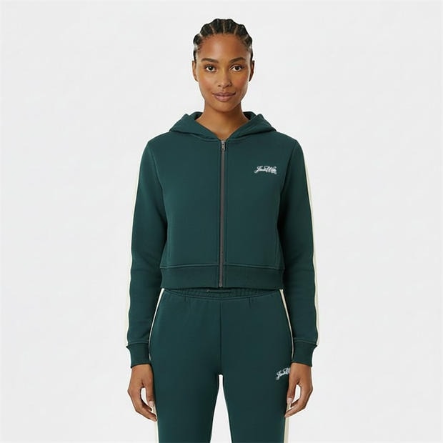Green/White - Jack Wills - Women's Script Cotton Long Sleeve Oversized Fit Zip Hoodie