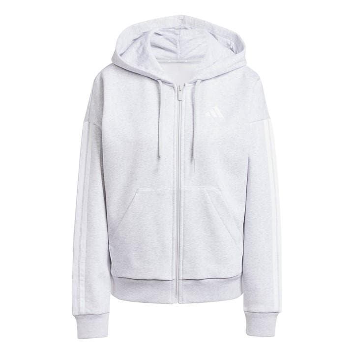 Adidas Women's Grey Essentials 3 Stripe Zip Track Hoodie Small