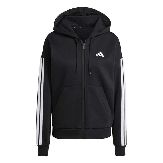 Black - adidas - Essentials 3 Stripe Zip Track Hoodie Womens