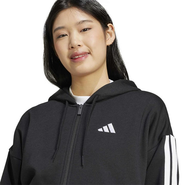 Black - adidas - Essentials 3 Stripe Zip Track Hoodie Womens