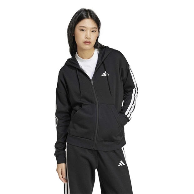 Black - adidas - Essentials 3 Stripe Zip Track Hoodie Womens