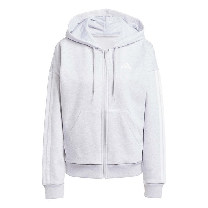 Adidas Women's Grey Essentials 3 Stripe Zip Track Hoodie in Size L, Sports Direct