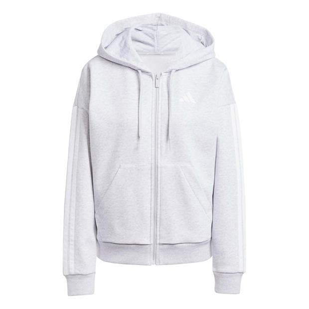 Grey - adidas - Essentials 3 Stripe Zip Track Hoodie Womens