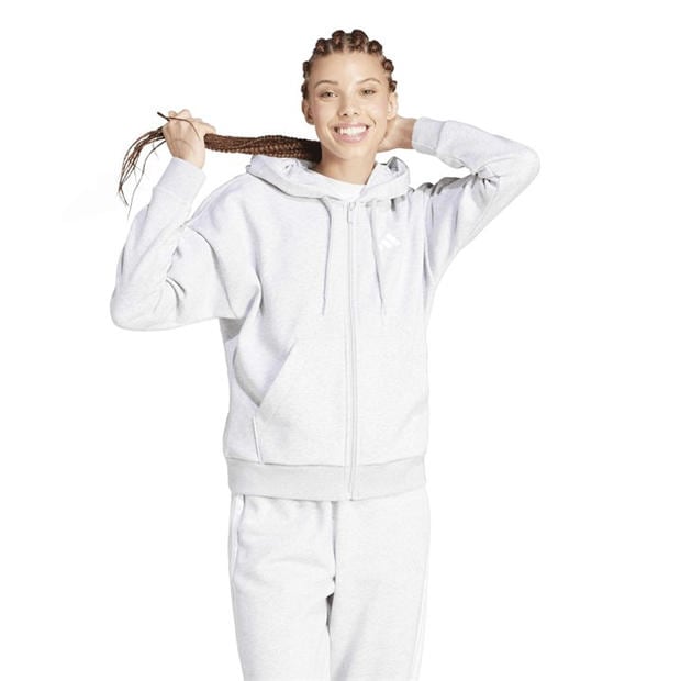 Grey - adidas - Essentials 3 Stripe Zip Track Hoodie Womens