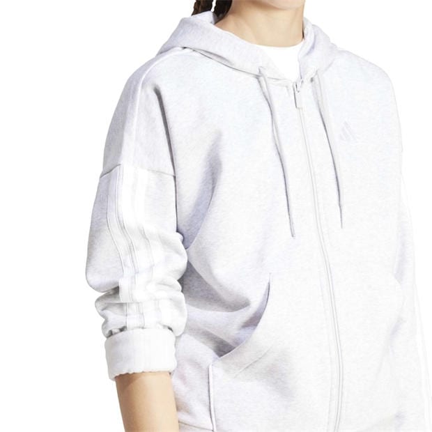 Grey - adidas - Essentials 3 Stripe Zip Track Hoodie Womens