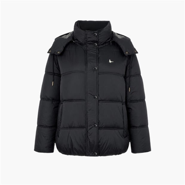 Black - Jack Wills - Women's Riley Wind Resistant Detachable Hood Short Puffer Jacket