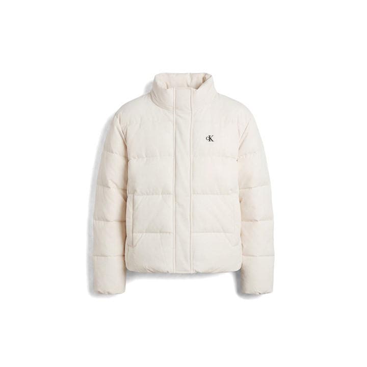 Calvin Klein Jeans Women's White Essential Water Resistant Rds-Certified Down Short Puffer Jacket in Size 14, Sports Direct