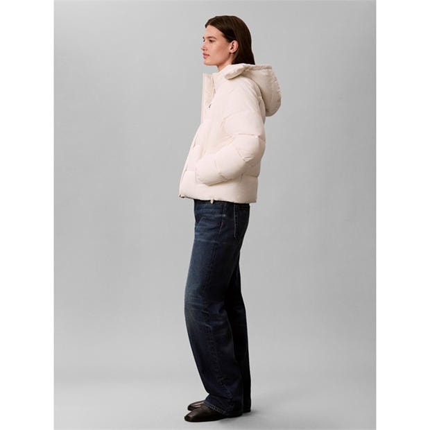 White - Calvin Klein Jeans - Women's  Essential Water Resistant RDS-Certified Down Short Puffer Jacket