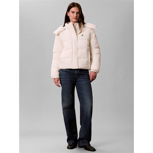 White - Calvin Klein Jeans - Women's  Essential Water Resistant RDS-Certified Down Short Puffer Jacket