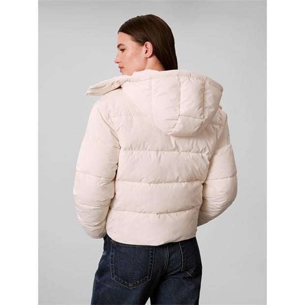 White - Calvin Klein Jeans - Women's  Essential Water Resistant RDS-Certified Down Short Puffer Jacket