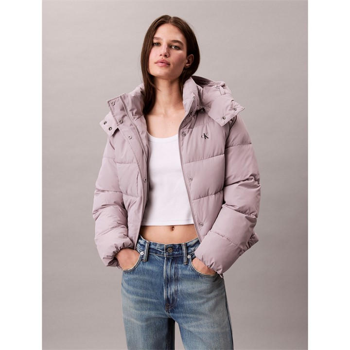 Calvin Klein Jeans Women's Grey Essential Water Resistant Rds-Certified Down Short Puffer Jacket in Size 10, Sports Direct