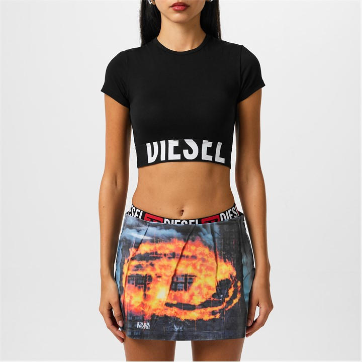 Diesel Women's Black Uftee-Sport Cropped T-Shirt in Size 10, Sports Direct