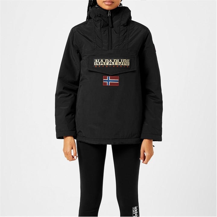Napapijri Women's Black Rainforest Water Resistant Hooded Cropped Long Sleeve Rain Anorak in Size 8, Sports Direct