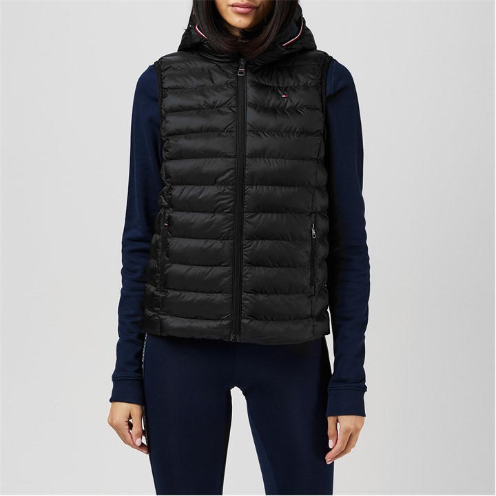 Tommy Hilfiger Women's Grey Heritage Low Down Duck Down Detachable Hood Sleeveless Short Puffer Jacket in Size 16, Sports Direct