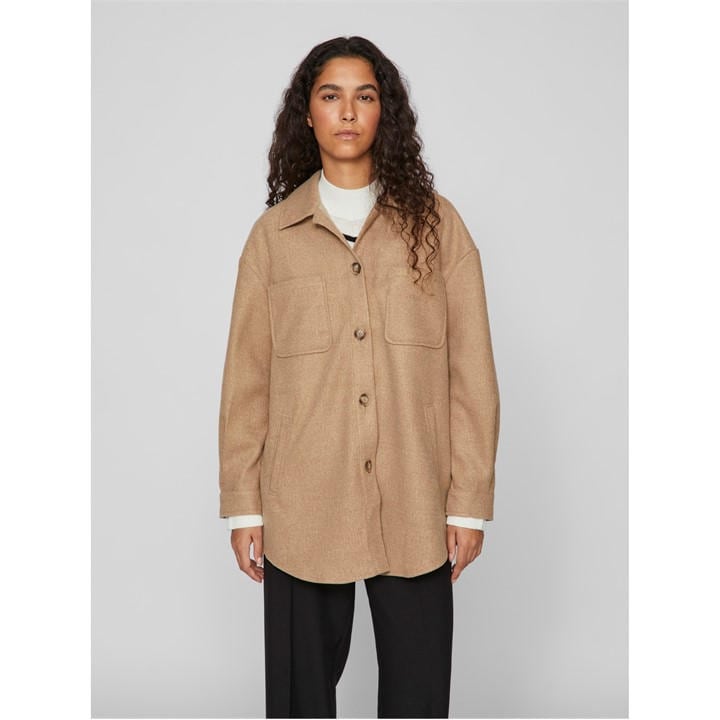 Vila Women's Brown Long Sleeve Shirt Jacket in Size 16, Sports Direct