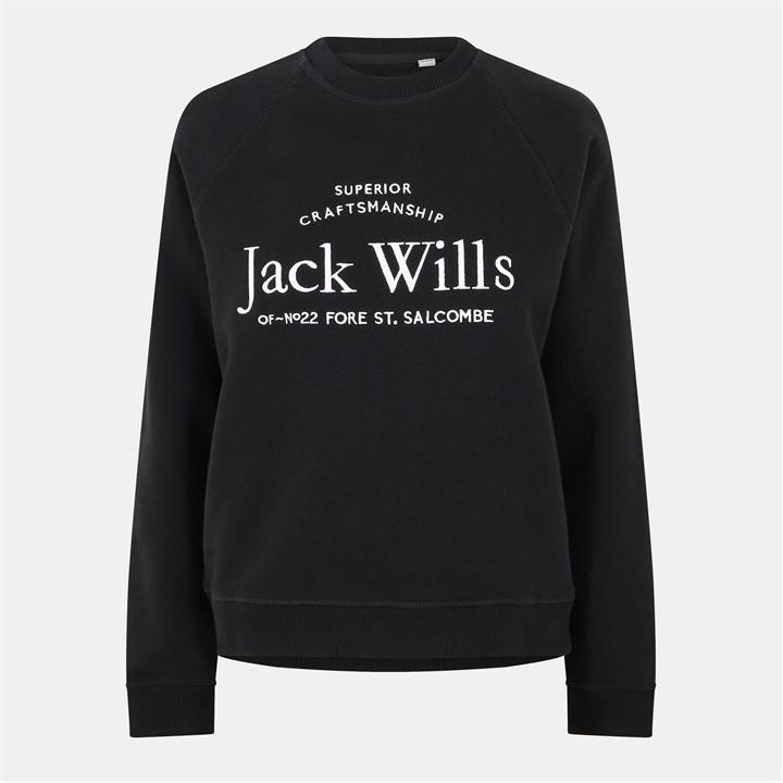 Jack Wills Women's Black Hunston Graphic Crew Neck Sweatshirt in Size 10, Sports Direct