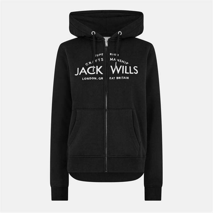 Jack Wills Women's Black Hunston Logo Zip Hoodie in Size 6, Sports Direct