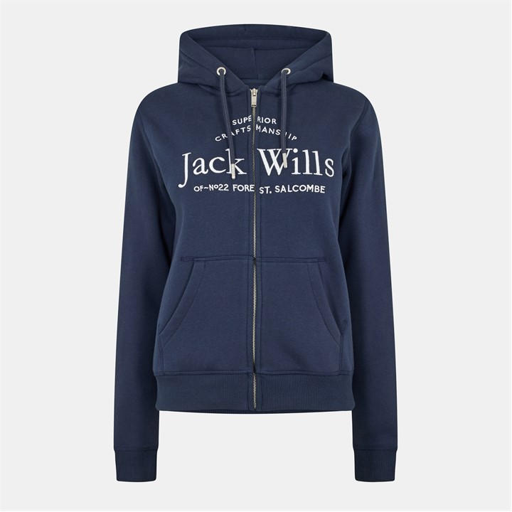 Jack Wills Women's Blue Hunston Logo Zip Hoodie in Size 6, Sports Direct