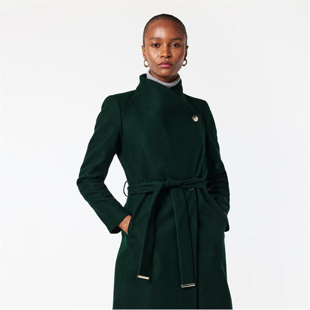 Zelená - Ted Baker - Womens Rose Belted Midi Wool Long Sleeve Coat