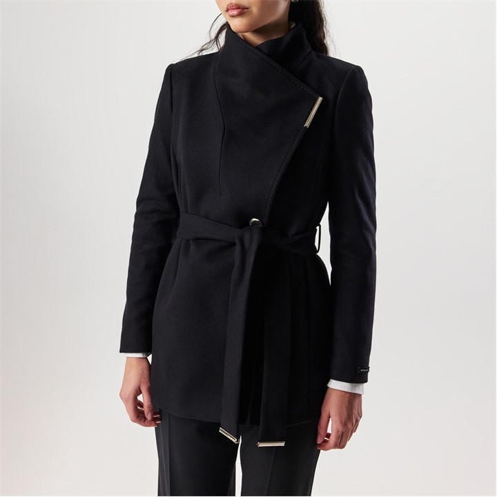 Ted Baker Women's Black Wool Short Belted Overcoat in Size 10, Sports Direct