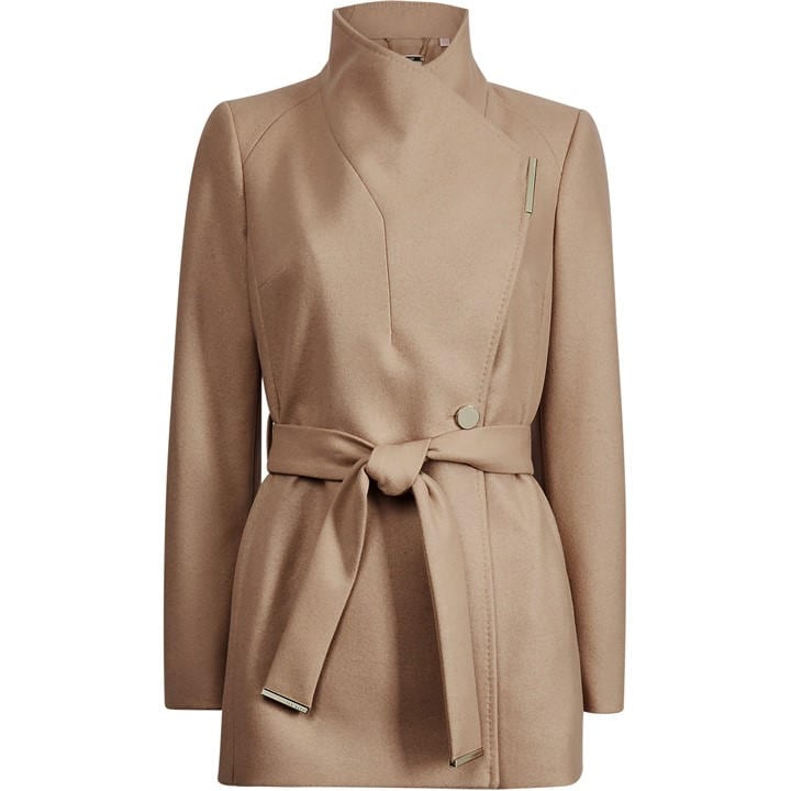 Ted Baker Women's Brown Wool Short Belted Overcoat in Size 12, Sports Direct