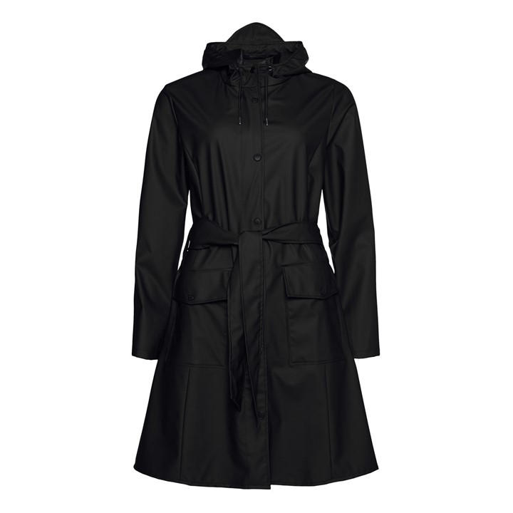 Rains Women's Black Curve Long Raincoat in Size 8, Sports Direct