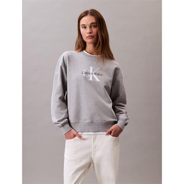 Grey Heather - Calvin Klein Jeans - Women's Cotton Crew Sweatshirt