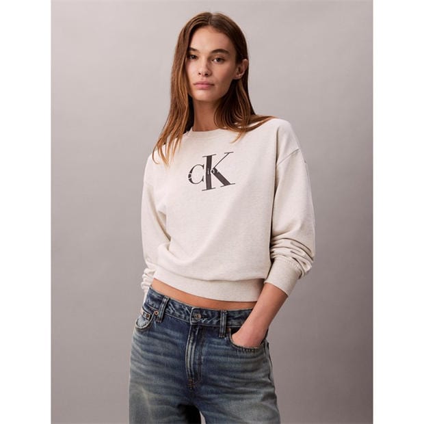 Vanilla Heather - Calvin Klein Jeans - Women's Cotton Crew Sweatshirt
