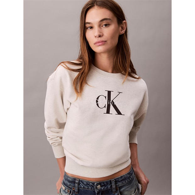 Vanilla Heather - Calvin Klein Jeans - Women's Cotton Crew Sweatshirt