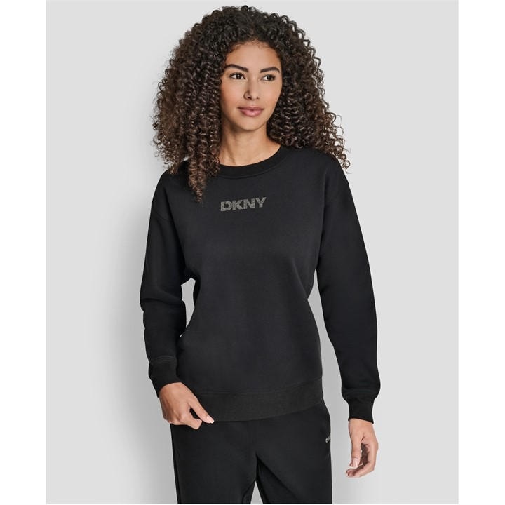 Dkny Women's Black Cotton Logo Crew Sweatshirt in Size 8, Sports Direct
