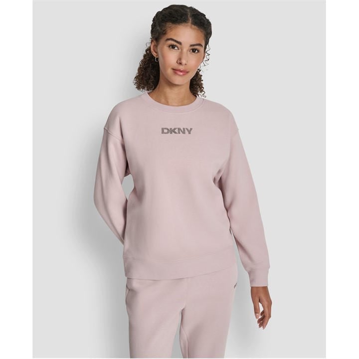 Dkny Women's Pink Cotton Logo Crew Sweatshirt in Size 8, Sports Direct