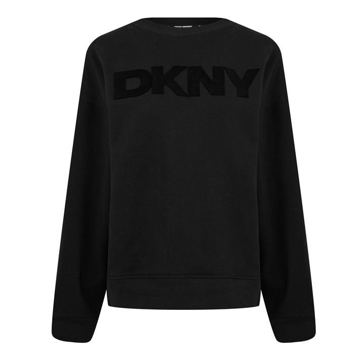 Dkny Women's Black Velvet Relaxed Fit Crew Sweatshirt in Size 10, Sports Direct