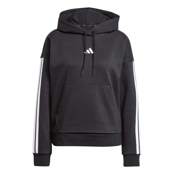 Adidas Women's Black Essentials 3-Stripes Fleece Hoodie in Size XL, Sports Direct