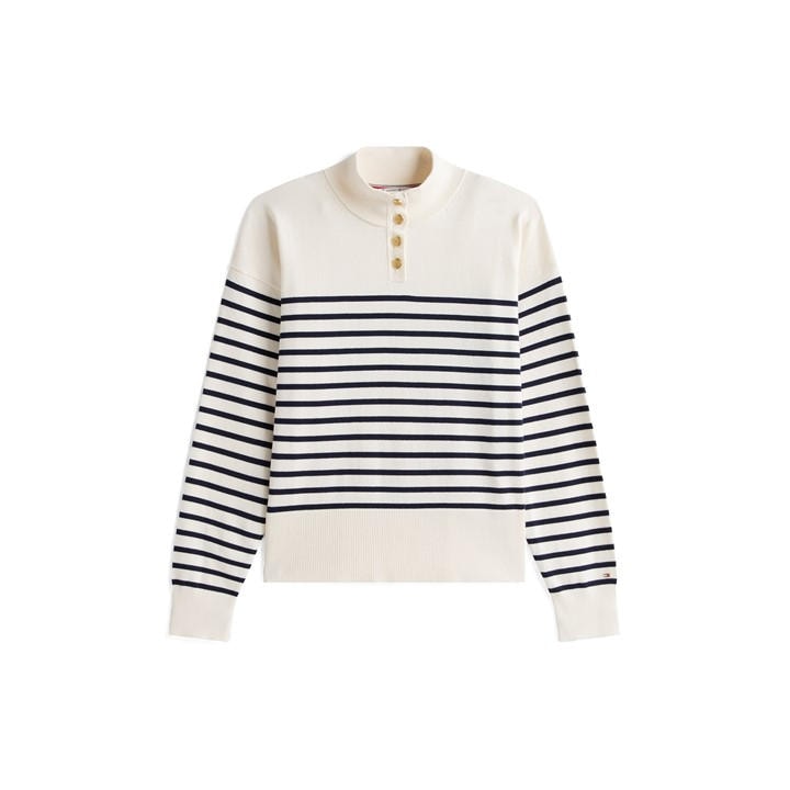 Tommy Hilfiger Women's White Gold Button Crew Sweatshirt in Size 14, Sports Direct