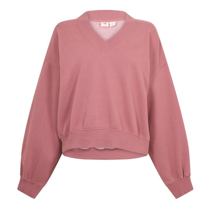 Levis Women's Pink V-Neck Fleece Crew Sweatshirt in Size 10, Sports Direct